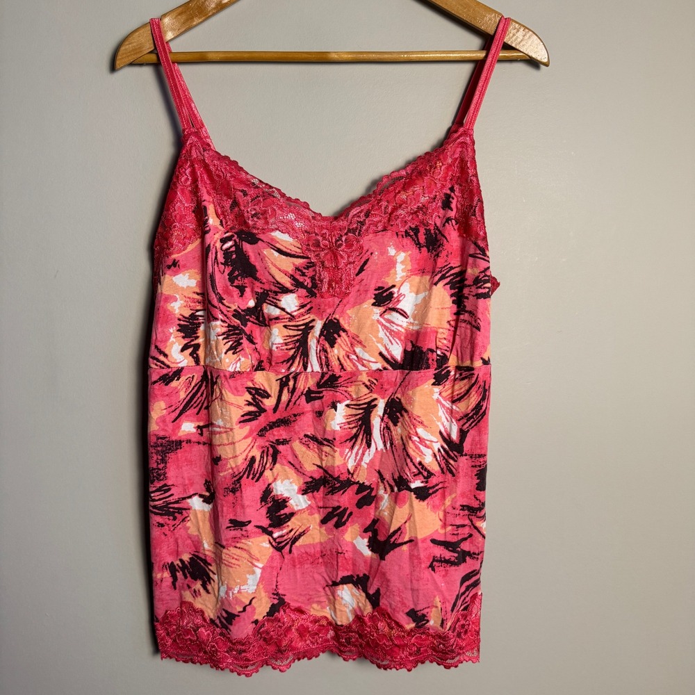 Lane Bryant Pink Floral Lace Trim Cami Tank Top Plus Size 18/20W Beach Vacation